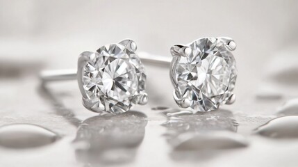 A pair of classic diamond studs elegantly positioned on a jewelry advertisement