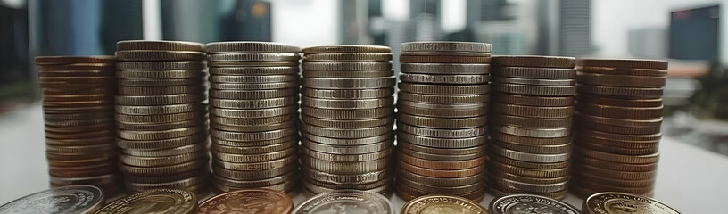 City coins stacks finance wealth