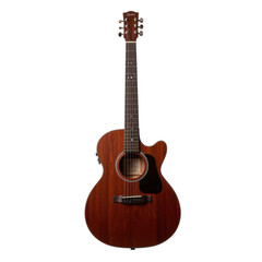 Obraz premium Guild OM-140CE Acoustic-Electric Guitar Showcasing Cutaway Design and Chrome Tuners