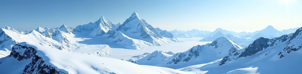 Obraz premium Snowy peaks rising from a vast glacier expanse, snow covered peaks, nature photography