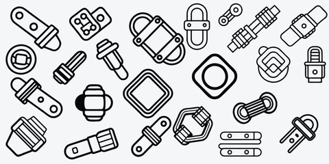  Industrial Hardware Components - Assorted Mechanical and Fastening Parts ,mechanical parts Vector Set