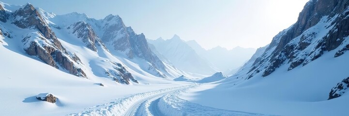 Obraz premium Snowy terrain with icy rocks and frosty details, winter scenery, wintry scene