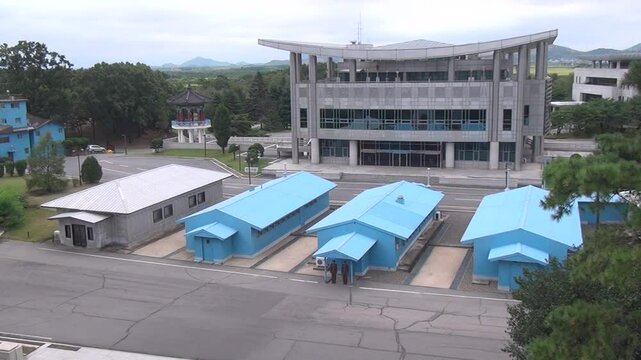 North Korean soldiers standing in the DMZ, Panmunjom, North Korea