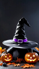 halloween pumpkin with witch hat