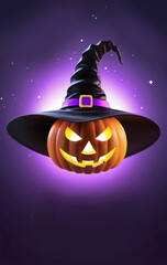 pumpkin witch over glowing purple background