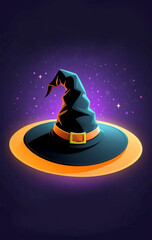 halloween witch flying in glowing purple background