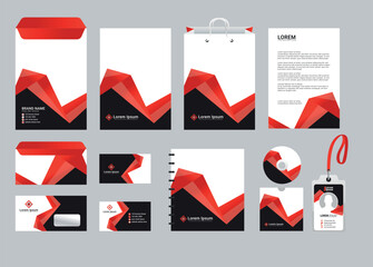 Business Stationery Brand Identity Mockup set with red color design. Office stationary items mockup - editable template. Company corporate style template