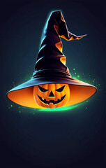 halloween background pumpkin wearing witch hat