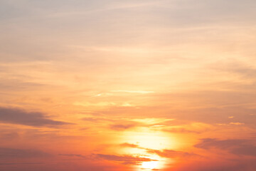 Sky,sunset, beautiful , luxury soft gradient orange gold clouds and sunlight on the blue sky perfect for the background, Sunrise on morning or everning in winter warm time ,Twilight summer,silhouette