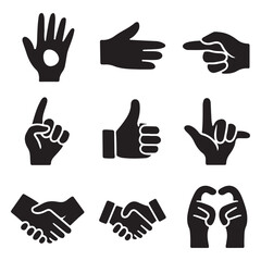 Set of various black silhouette woman hands. Vector collection Hand vector silhouette, detailed hand gestures, positions, signs. Ideal arm, hands for illustrations, logos, icons. High quality graphics