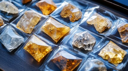 A sealed package containing premium diamonds with trade certification stamps