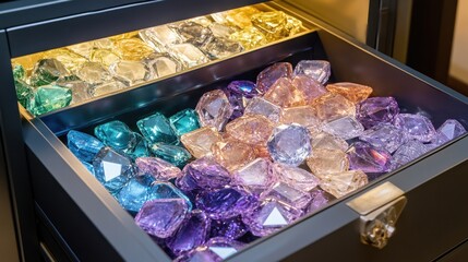 Fototapeta premium A secure diamond vault filled with individually packed, certified gemstones