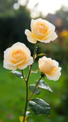 Timeless Floral Elegance Dewy Yellow Roses in Morning Garden - Romantic Event Decoration and Luxury Wedding Design Content for Visual Storytelling