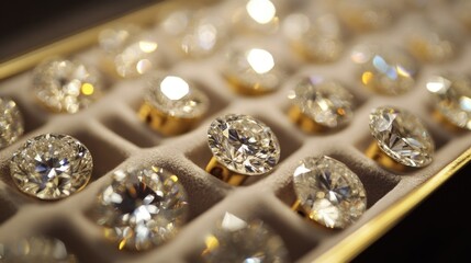A selection of diamonds resting in a luxury jewelry box, ready for setting