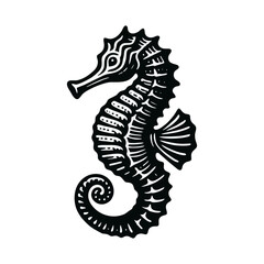 Seahorse engrave logo icon design illustration