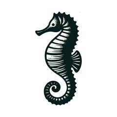 Fototapeta premium Seahorse engrave logo icon design illustration