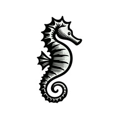 Fototapeta premium Seahorse engrave logo icon design illustration