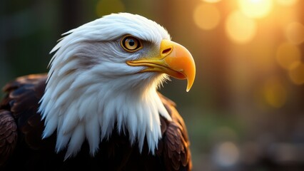Obraz premium A stunning piece of eagle art showcasing a detailed close-up of a bald eagle's head with a vibrant background