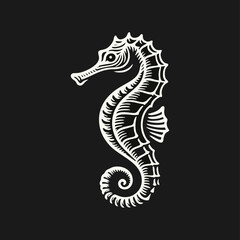 Seahorse engrave logo icon design illustration template