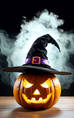 halloween pumpkin with witch hat