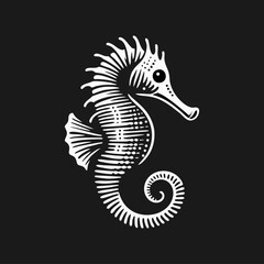 Seahorse engrave logo icon design illustration template