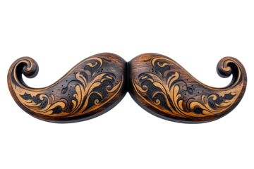 Decorative wooden mustache with intricate carvings