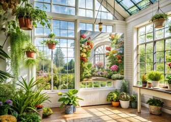 Fototapeta premium Print-ready botanical wall calendar, vibrant conservatory scene.