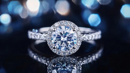 Fototapeta premium A stunning diamond engagement ring captured with macro detail, sparkling brilliance