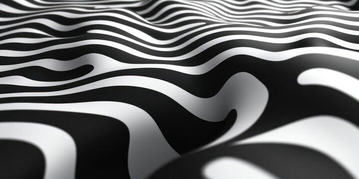 Seamless Black and White Abstract Organic Pattern with Maze-like Lines and Chaotic Motion