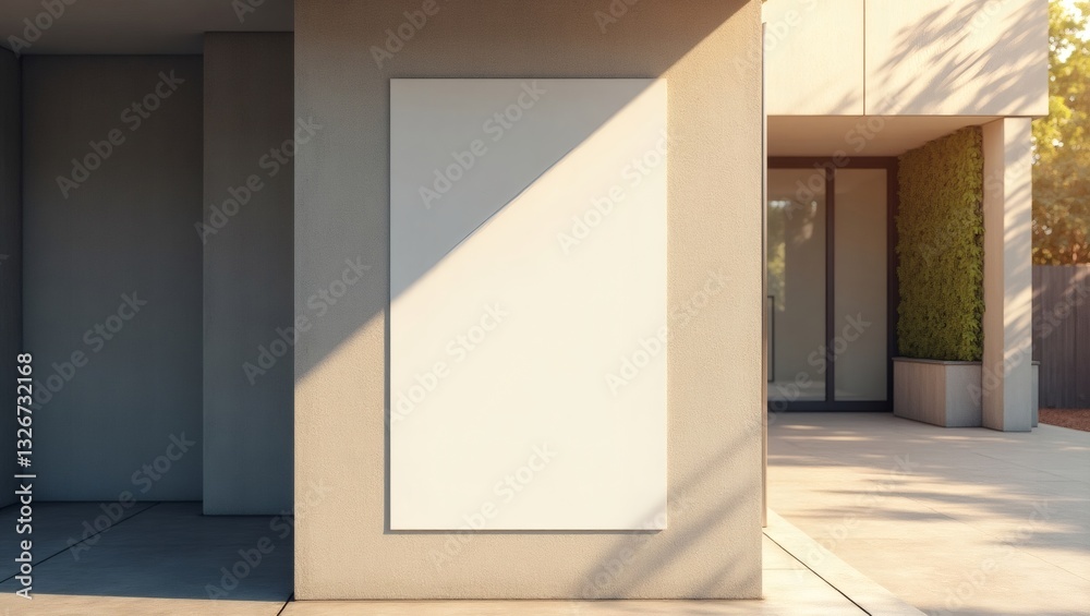 Poster an empty frame hanged on a wall in a modern building facade