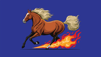 1950's style horse running fast with flame effect as a sign of its speed
