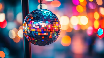 Disco Ball with Colorful Lights in Night Party