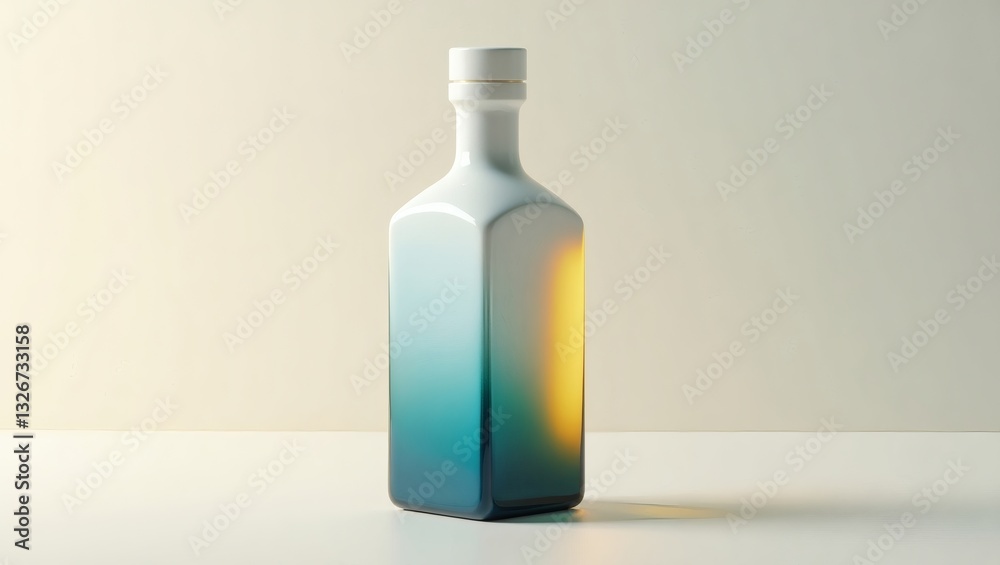 Poster an elegantly designed bottle with a gradient color effect, standing gracefully on a surface