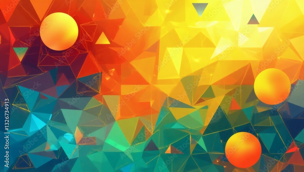 Poster vibrant abstract geometric background with a kaleidoscope of colorful shapes and elements, showcasing a modern and dynamic design