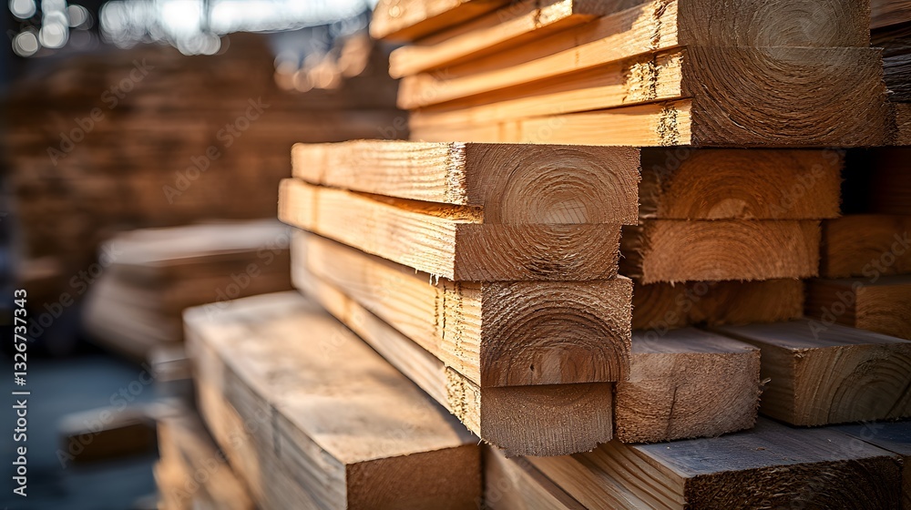 Poster stack of square sawn timber beams forming abstract wood background