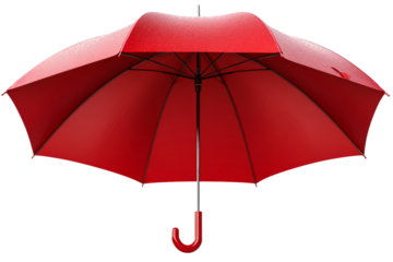 Red umbrella with raindrops on clear background