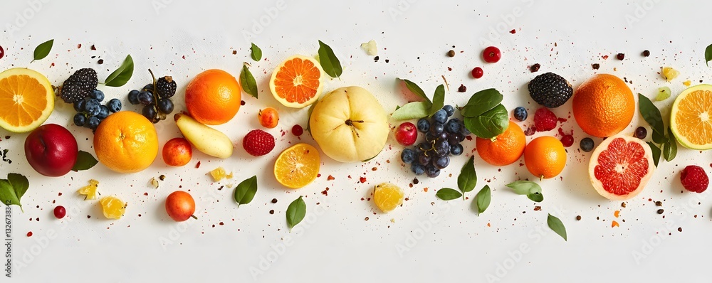 Aufkleber fresh fruits and berries creating a vibrant and healthy border on white background