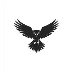 Obraz premium Majestic Hawk in Flight A Minimalist Black Silhouette Against a White Background. Powerful and Elegant Design.