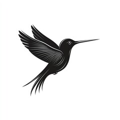 Fototapeta premium Elegant Hummingbird in Flight A Minimalist Black Silhouette Against a White Background
