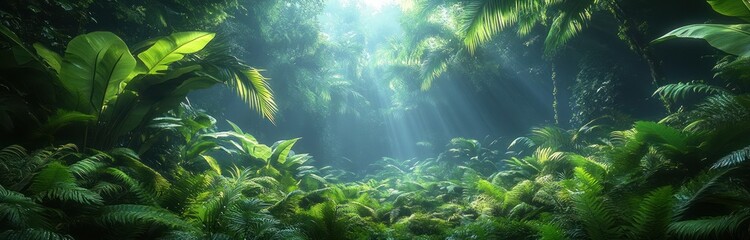 Fototapeta premium Tropical Rainforest in Central America Lush Green Flora and Foliage Detailed Landscape