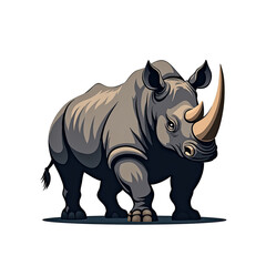 Fototapeta premium Illustration of a strong rhinoceros standing, showcasing its large horn and powerful build on a transparent background