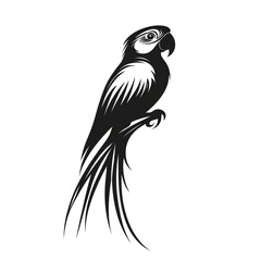 Obraz premium Elegant Macaw Silhouette A Striking Minimalist Design, Perfect for Logos or Prints. The bird is perched, tail feathers elegantly displayed.