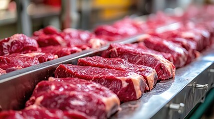 Industrial tenderizing machine processing beef cuts in a hygienic meat plant