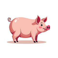 Fototapeta premium Cartoon illustration of a cheerful pink pig standing on a transparent background, perfect for children's books or educational materials