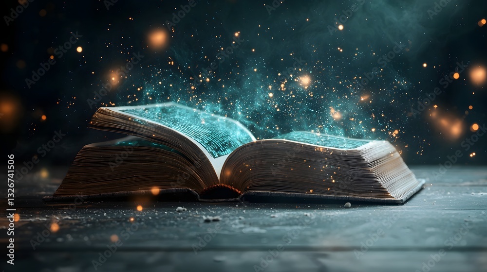 Aufkleber an open book with satellite imagery and weather patterns displayed representing the study and of cli