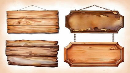 Rustic Watercolor Wooden Signs Collection Blank Hanging Horizontal Wooden Boards for Design