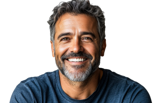 Smiling man with gray hair on transparent background