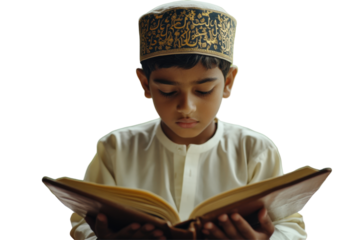 Ramadan Mubarak Muslim Boy Reading the Quran Book Photo Png. Fictional Character Created By Generative AI