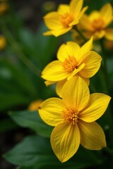 Obraz premium Golden yellow primroses, intricate petal details Spring garden , petals, flower