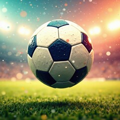 Fototapeta premium Grunge textured soccer ball mid-air, dynamic motion blur , kick, retro, background